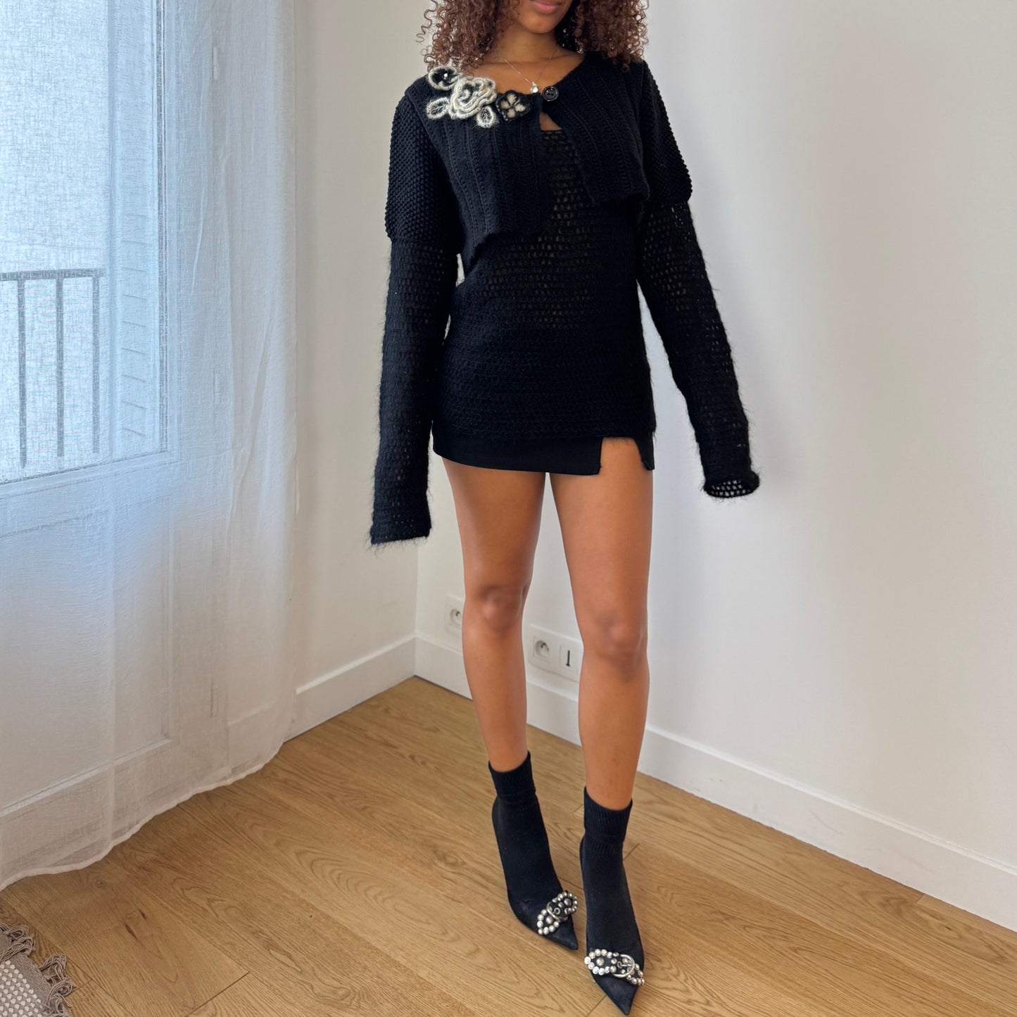 Italian Vintage Crochet-knit Tank & Cardigan (M/L)