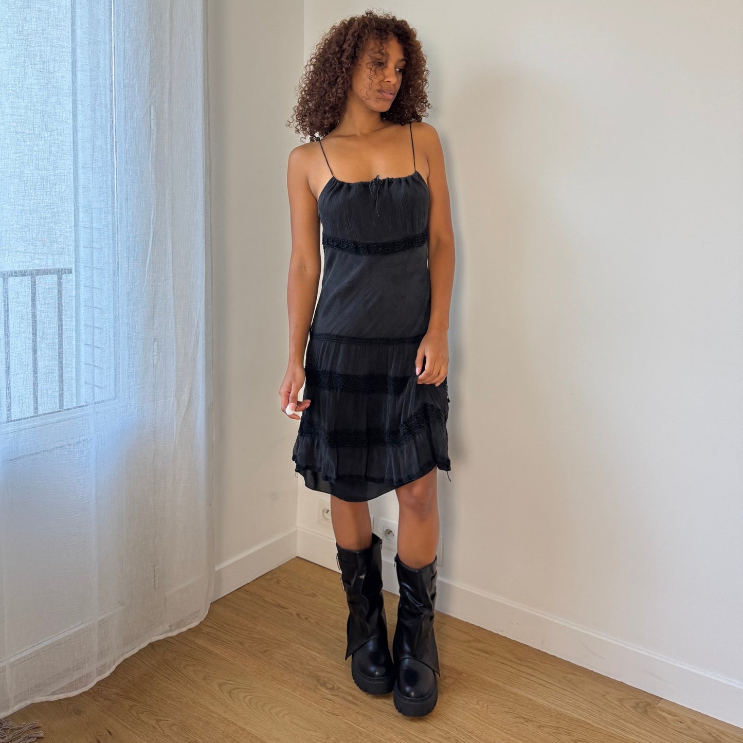 Italian Vintage 100% Silk Tiered Spaghetti-Strap Dress (S)