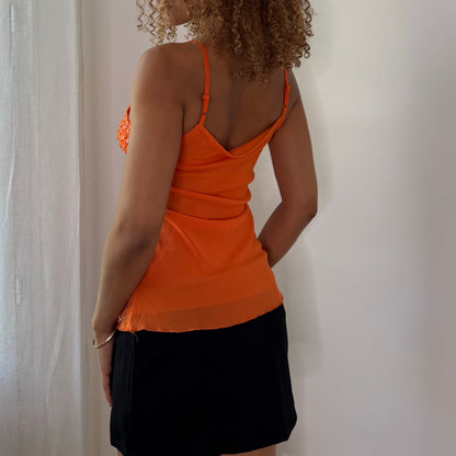 Vintage Orange Iridescent Sequin Layered Mesh Cami Top Italian Y2K (S)