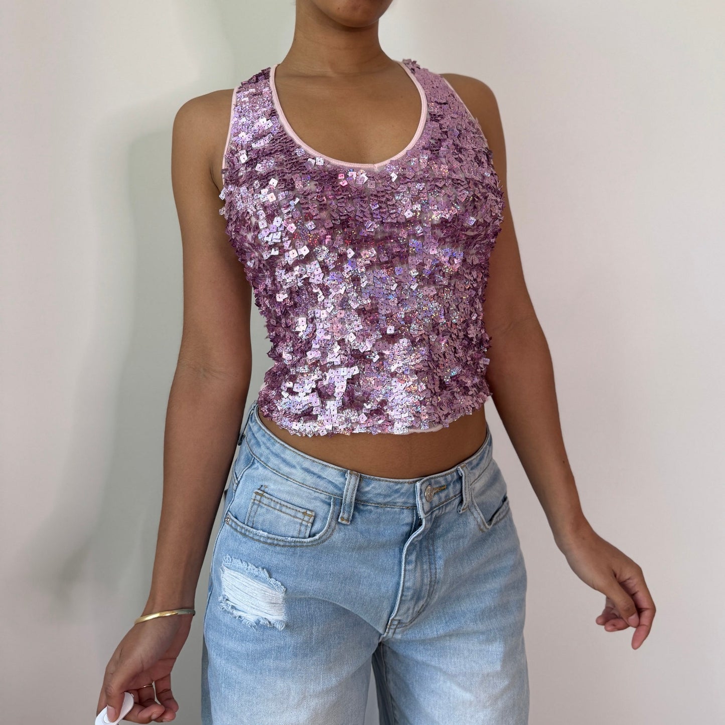Vintage Pink Sequin Tank Top (S) ⠀