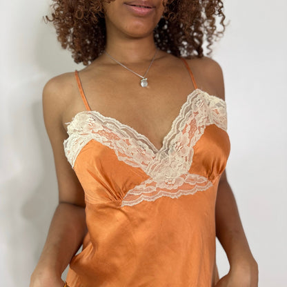 Vintage Peach Cream Silk Lace Cami Top Guess Y2K Lingerie (M)