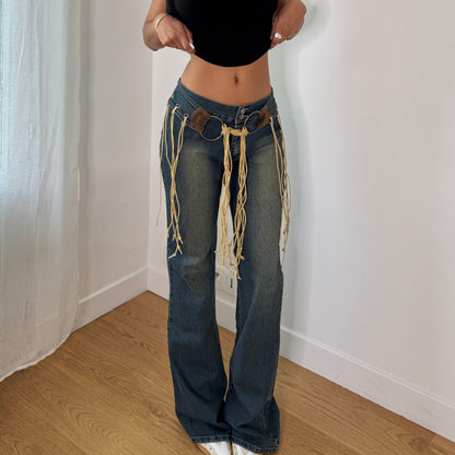 Vintage Low Rise Fringe Jeans Y2K Western Boho Denim (S) ⠀
