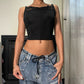Made in Italy - Vintage 90s goth black lace trimmed cropped cami tank (XS-S)