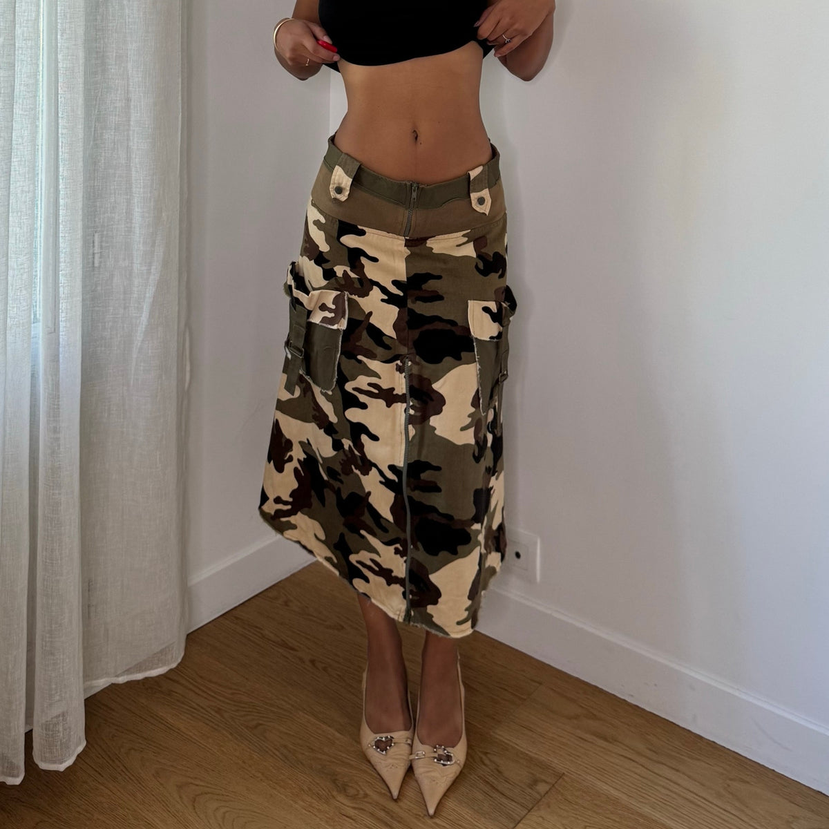 Vintage Italian Camo Cargo Midi Skirt (S)
