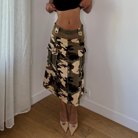 Vintage Italian Camo Cargo Midi Skirt (S)