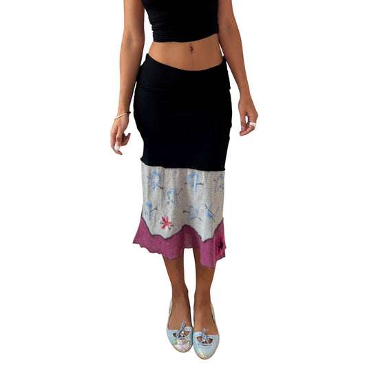 Vintage Midi Skirt Colorblock Knit (S)