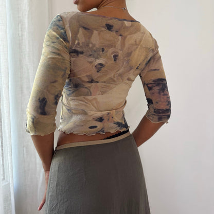 Vintage Sonia Fortuna Abstract Semi-Sheer Mesh Top (S)