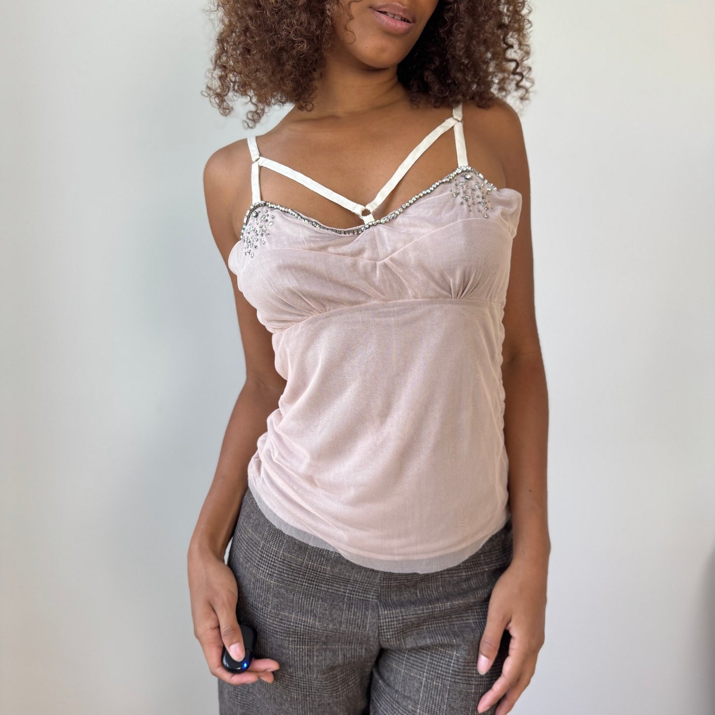 Vintage Blush Mesh Embellished Camisole (S/M)