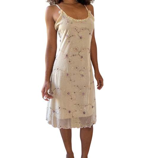 Vintage Italian Embroidered Mesh Slip Dress (M)