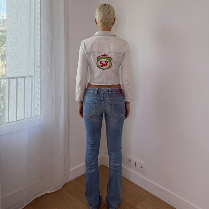 Vintage Phard White Denim Sequin Embroidered Jacket Italian Y2K (S)
