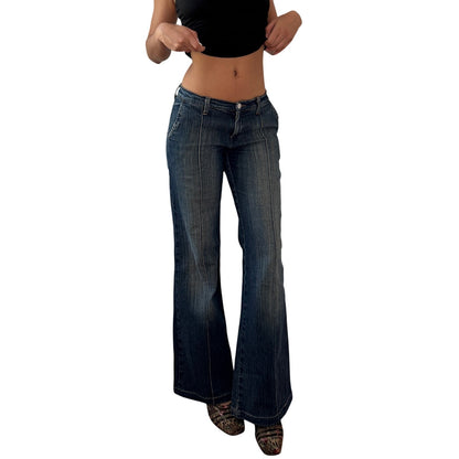 Vintage Blue Denim Low Rise Flared Jeans Y2K Euro Cotton (S)