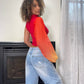 Made in Italy - Vintage 00s red & gradient sunset one shoulder top (XS-S)