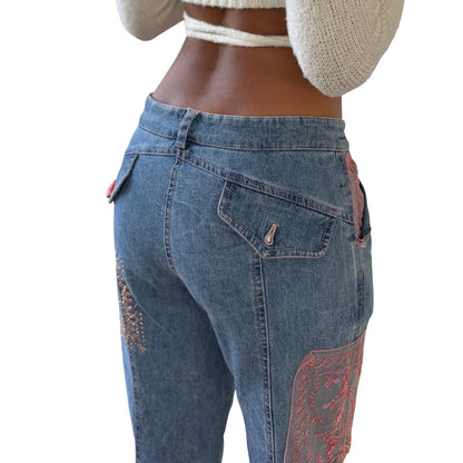 Vintage Italian Designer Embroidered Denim Cropped Pants Beaded Detail (S)