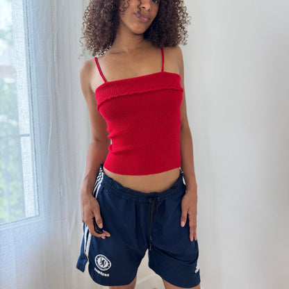 French 90s Vintage Ribbed Knit Cami in Cherry Red (S/M)