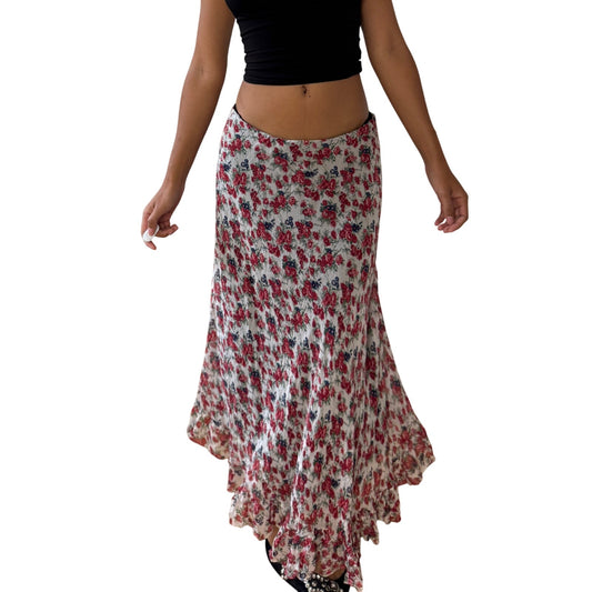 Vintage 100% Silk Floral Bias-Cut Maxi Skirt (S/M)