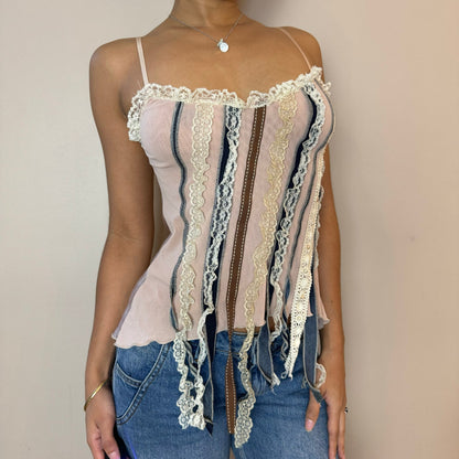 Vintage 90s pink mesh detailed romantic camisole (XS/S)