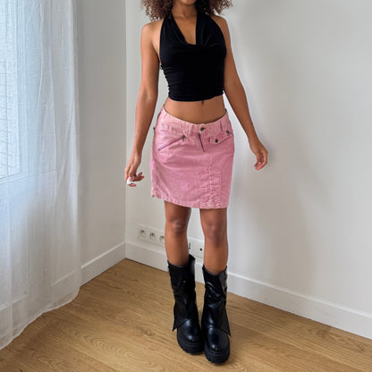 Y2K Pink Corduroy Graphic Mini Skirt (S)
