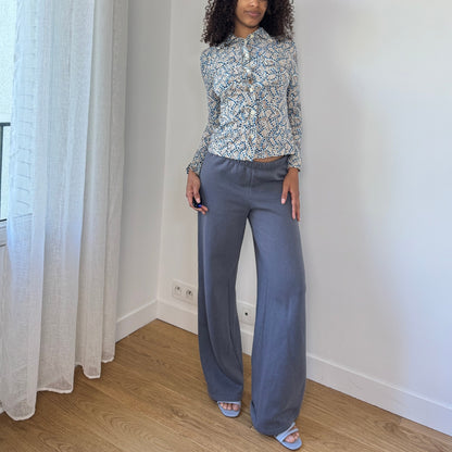 Vintage Italian Button-Up Mesh Blouse with Micro Dot Print (XS)