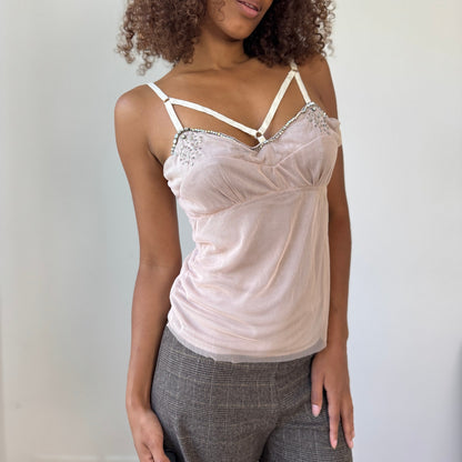 Vintage Blush Mesh Embellished Camisole (S/M)
