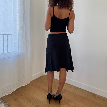 Vintage Cop Copine Euro Y2K Black Ruffle Panel Midi Skirt (Small)
