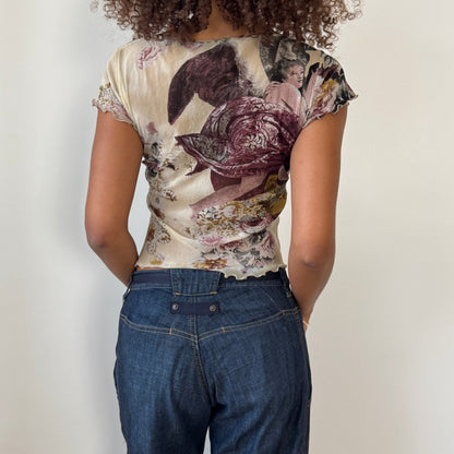 Italian Vintage Sonia Fortuna Mesh Sequin Baby Tee (Small)