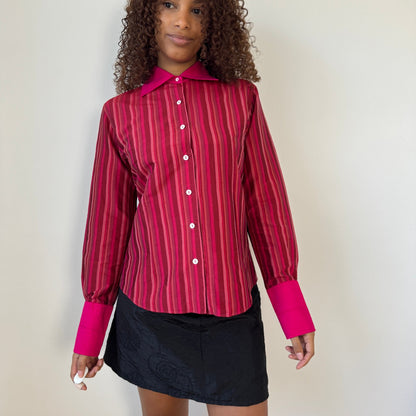 Vintage Italian fuchsia striped silk blouse (Medium)