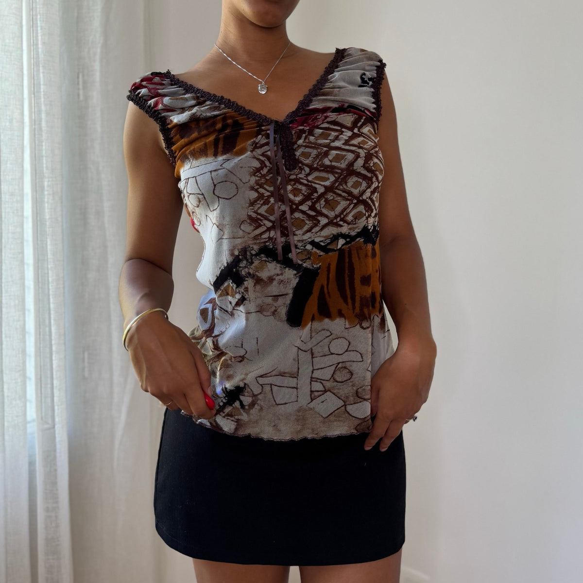 Vintage Abstract Layered Mesh Top (M)