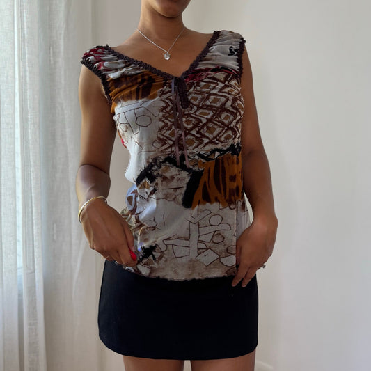 Vintage Abstract Layered Mesh Top (M)