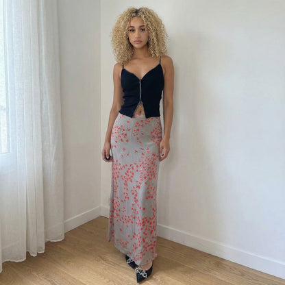 Vintage Italian Mesh Floral Maxi Skirt (XS/S)