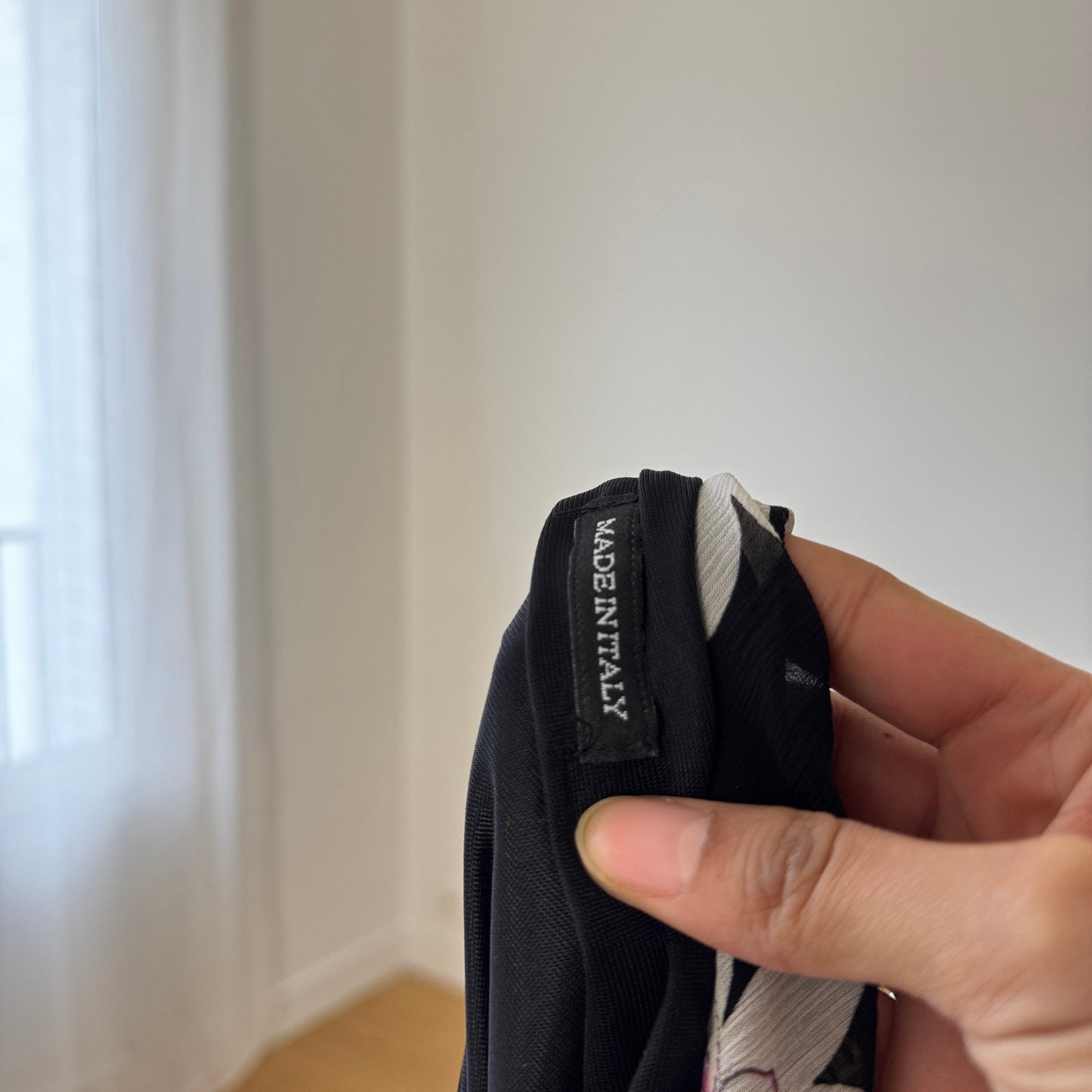 Vintage Italian Black Daisy Floral Mesh Midi Skirt Asymmetrical Ruffle Trim (S)