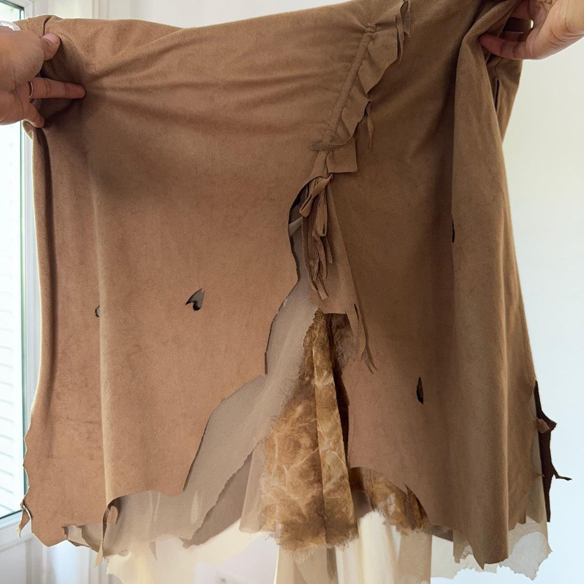 Vintage Beige Faux Suede Cutout Midi Skirt (XS/S)