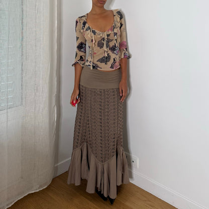 Italian Vintage Layered Graphic Mesh Top