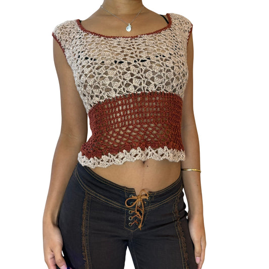 Vintage Brown & Tan Crocheted Tank (S)