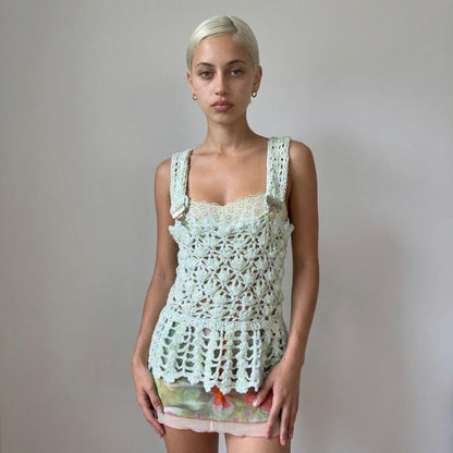 Vintage Mint Green Crochet Buckle Strap Tank Top Euro Y2K (S/M)