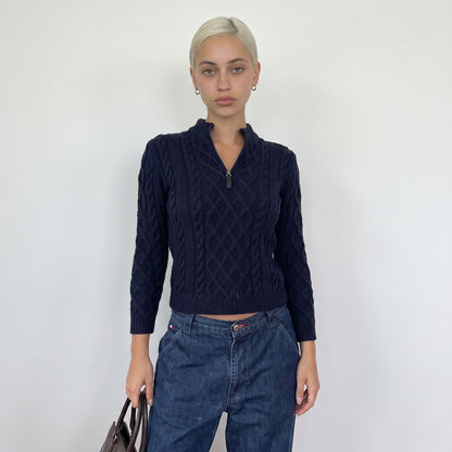Vintage Navy Cable Knit Half Zip Sweater Wool Blend Italian Y2K (S)
