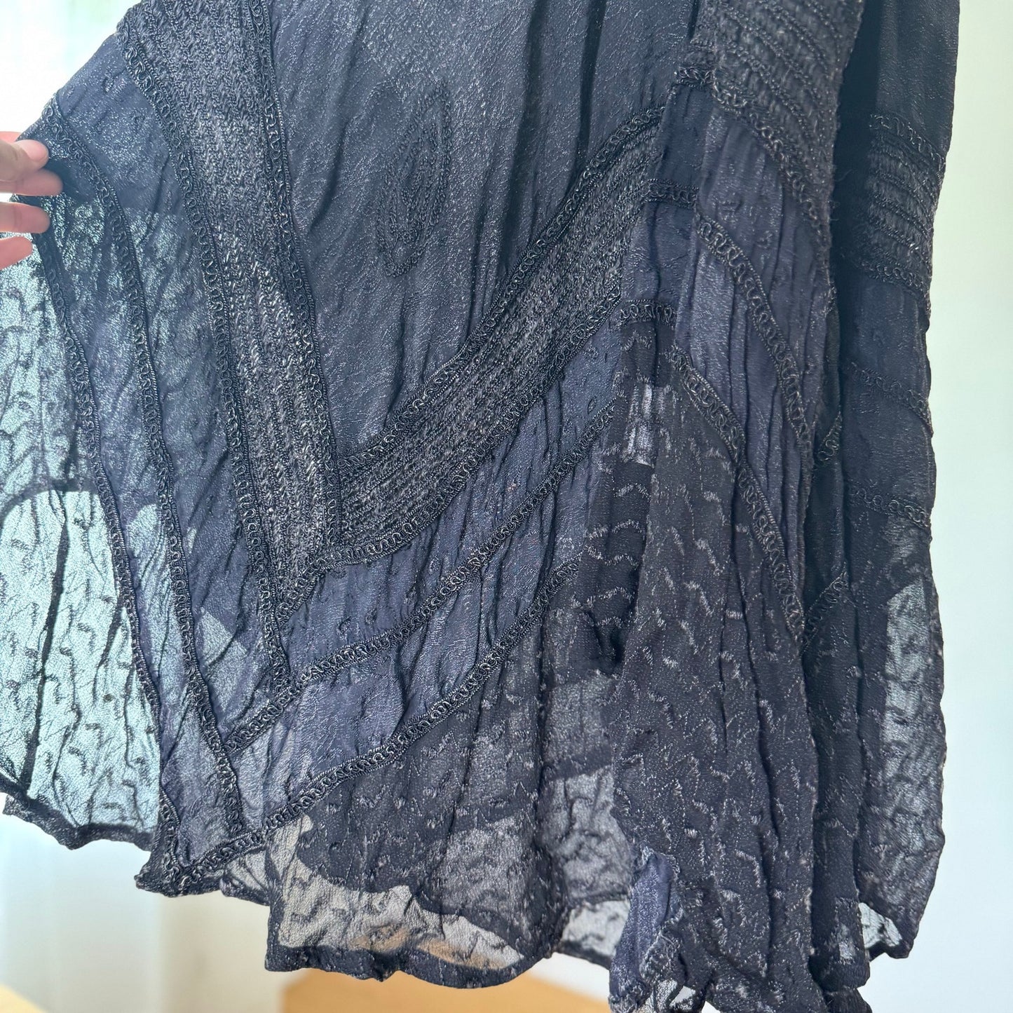 Vintage Black Sheer Lace Patchwork Maxi Skirt Euro Y2K (S/M)