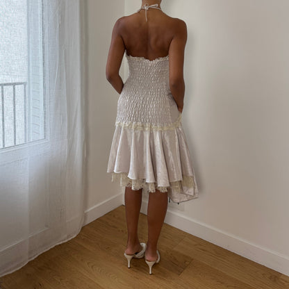 Vintage Italian Satin-Look Halter Asymmetric Dress (XS/S)