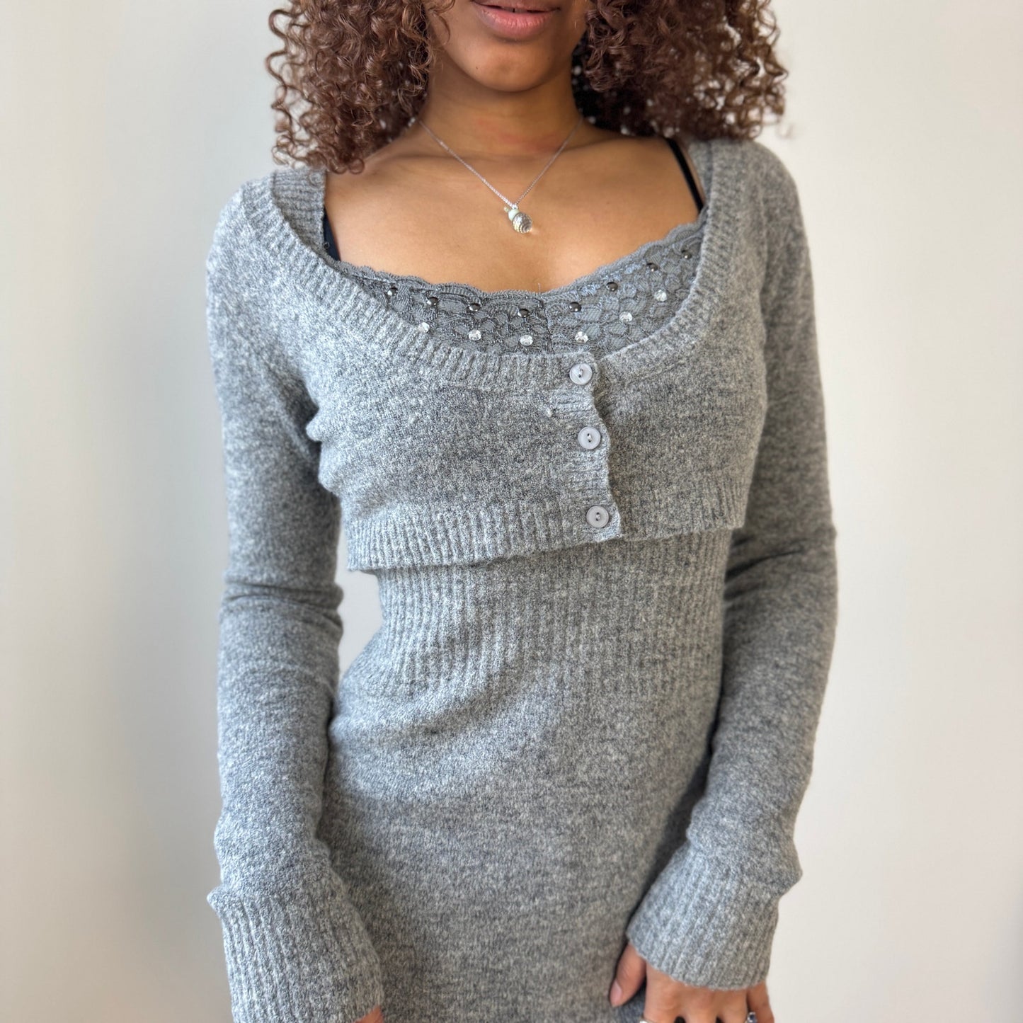 Vintage Italian Mohair Wool Knit Dress & Cropped Cardigan Set (S)