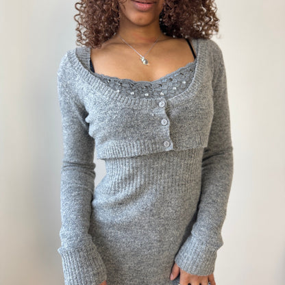 Vintage Italian Mohair Wool Knit Dress & Cropped Cardigan Set (S)