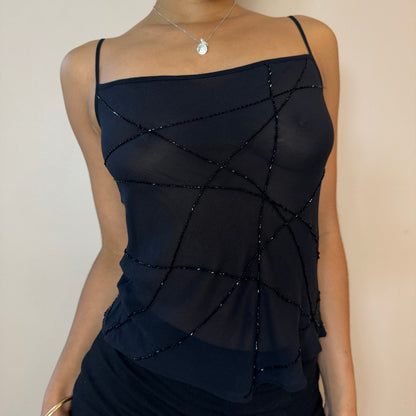 Vintage 00s Sisley beaded sheer mesh cami tank (S)