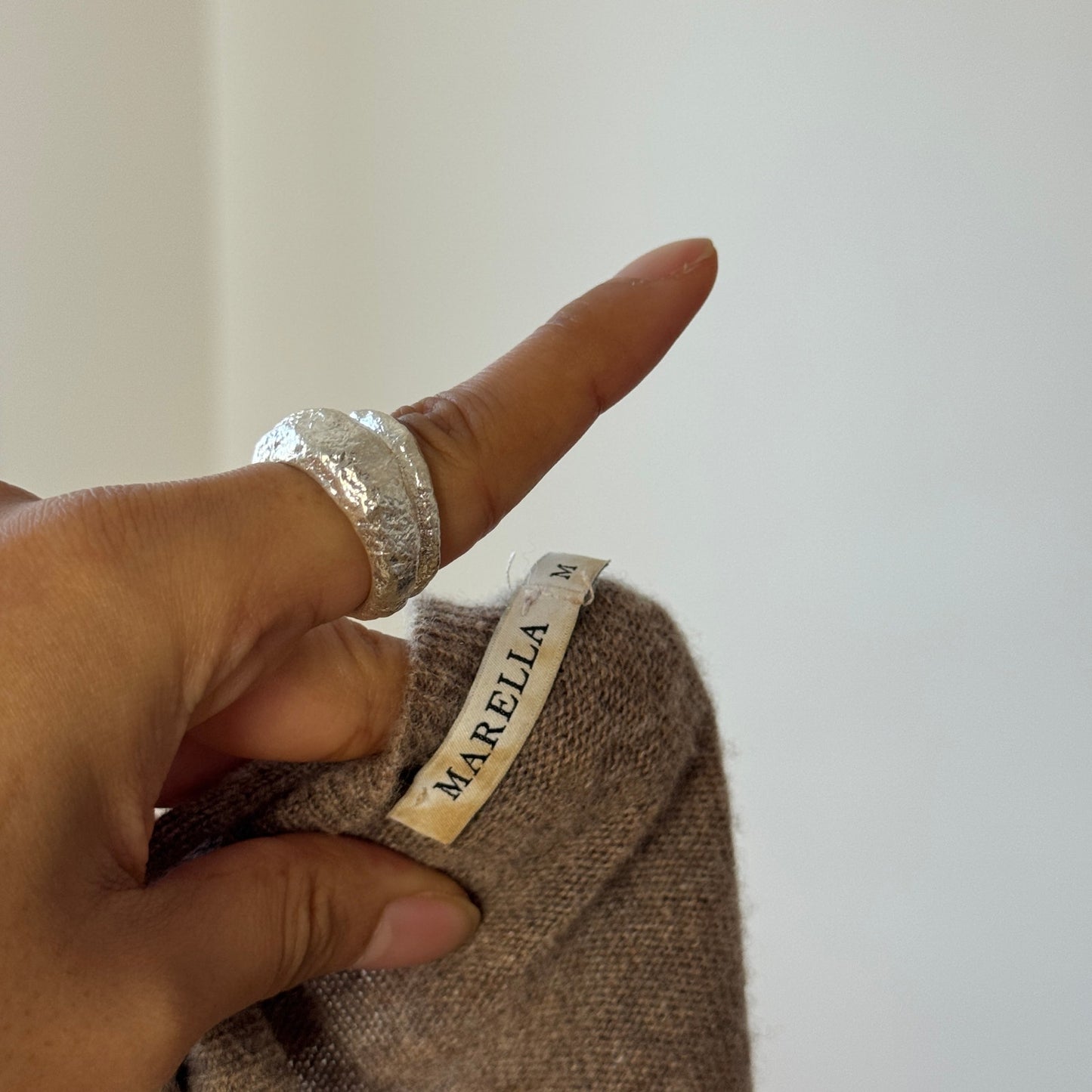 Vintage Marella Taupe Wool Cashmere Cardigan Fringe Collar (S)