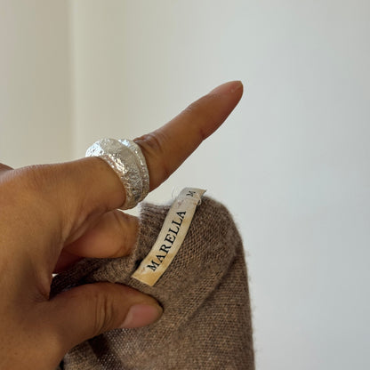 Vintage Marella Taupe Wool Cashmere Cardigan Fringe Collar (S)