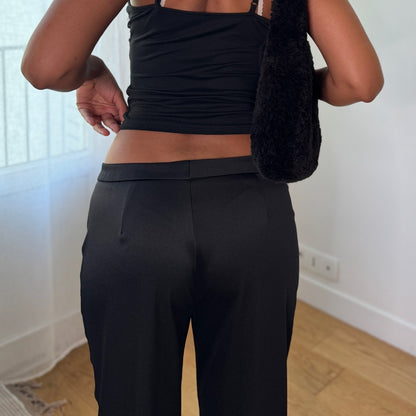 Vintage Black Satin Low Rise Straight Leg Pants Italian Y2K (S)
