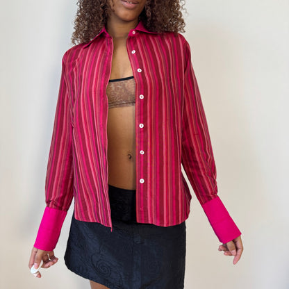 Vintage Italian fuchsia striped silk blouse (Medium)