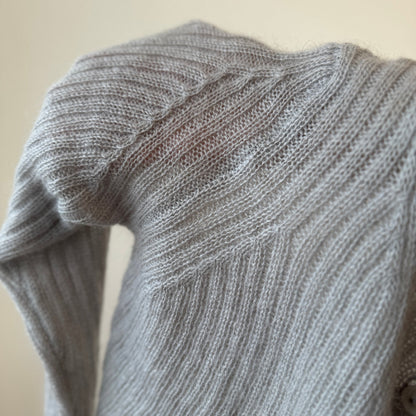 Italian Vintage light grey ribbed mohair-blend knit button-front cardigan (Medium)