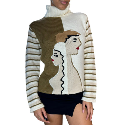 Italian Vintage Embroidered Knit Turtleneck Sweater (S/M)