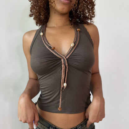 Vintage Brown Open Back Halter Top Italian Y2K (S)