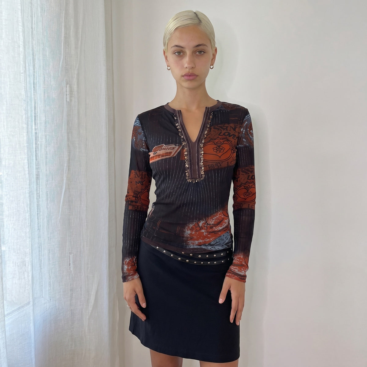 Italian Vintage Graphic Mesh Top