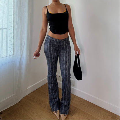 Vintage Grey Black Abstract / Striped Print Flare Pants Y2K Cotton (XS/S)