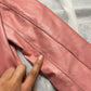 Vintage 90s pink leather jacket faux fur trim (XS/S)